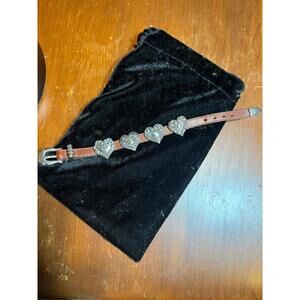 Brighton Silver Heart Concho Brown Leather Buckle Bracelet